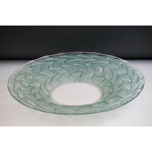 5 - Rene Lalique 'Ormeaux' pattern blue stained glass dish, pre-1945, of wavy circular form with moulded... 