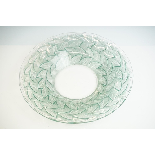 5 - Rene Lalique 'Ormeaux' pattern blue stained glass dish, pre-1945, of wavy circular form with moulded... 