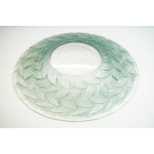 5 - Rene Lalique 'Ormeaux' pattern blue stained glass dish, pre-1945, of wavy circular form with moulded... 