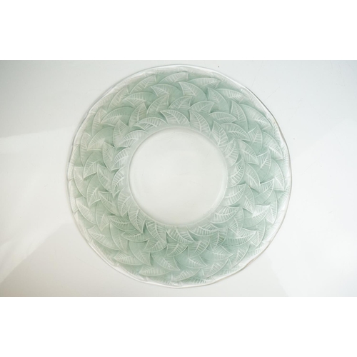 5 - Rene Lalique 'Ormeaux' pattern blue stained glass dish, pre-1945, of wavy circular form with moulded... 