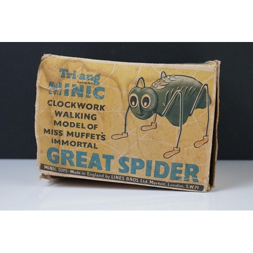 190 - Tri-ang Minic Clockwork Walking Model of Miss Muffet's Immortal Great Spider, boxed (one end flap mi... 