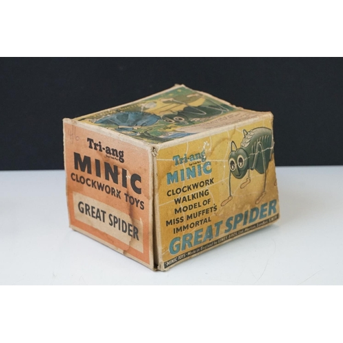 190 - Tri-ang Minic Clockwork Walking Model of Miss Muffet's Immortal Great Spider, boxed (one end flap mi... 