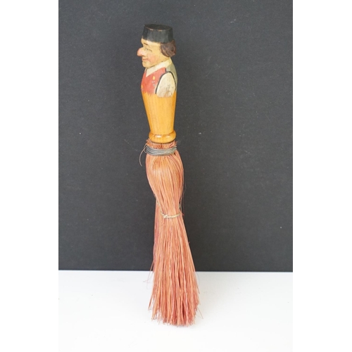 192 - Italian ' Anri ' Carved Folk Art Table Brush, the handle carved and painted in the form of a man, 15... 