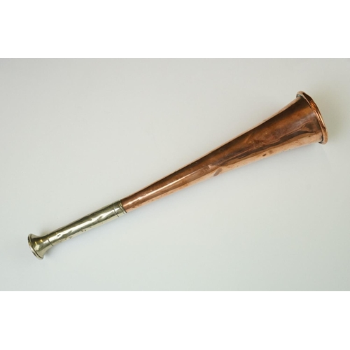 194 - Henry Keats Copper Hunting Horn with nickel mouthpiece, approx 25cm in length.