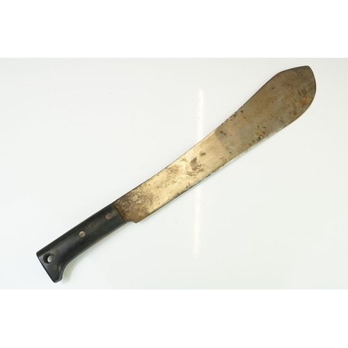 207 - A British military issued World War Two machete with leather scabbard, dated 1944 and broad arrow ma... 