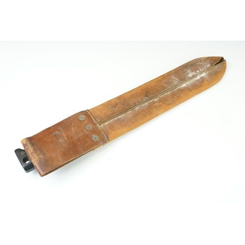 207 - A British military issued World War Two machete with leather scabbard, dated 1944 and broad arrow ma... 