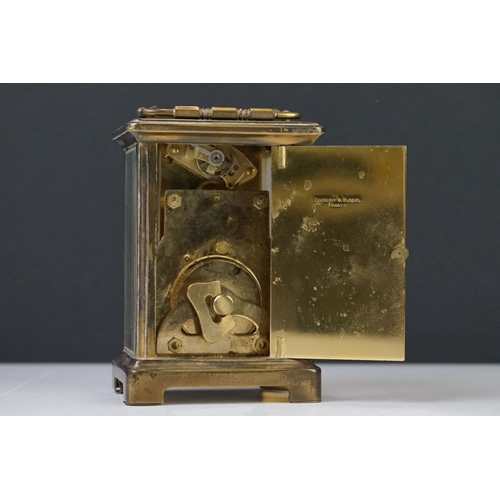 210 - A Bayard 8 Day French carriage clock in brass case with bevelled glass panels.