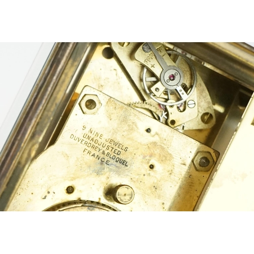 210 - A Bayard 8 Day French carriage clock in brass case with bevelled glass panels.