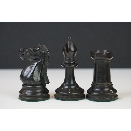 217 - A vintage Staunton chess set, the kings both marked Jaques London, complete with original box and in... 