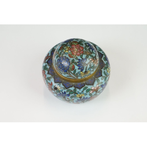 218 - A collection of three oriental cloisonné enamel trinket boxes together with a similar lidded jar.