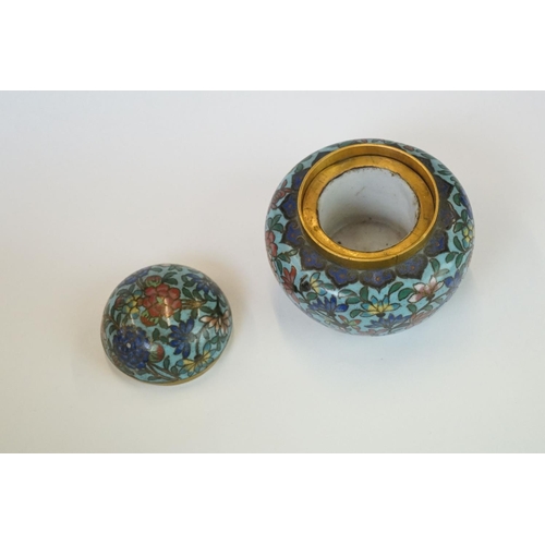 218 - A collection of three oriental cloisonné enamel trinket boxes together with a similar lidded jar.