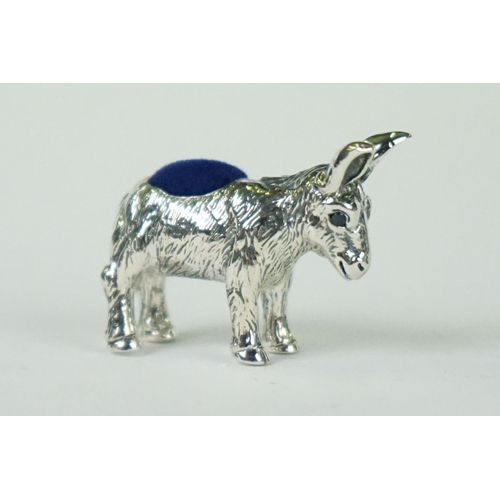 279 - Silver donkey pincushion