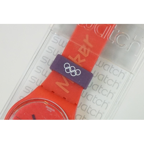 284 - A cased Swatch London 2012 olympics quartz wristwatch.