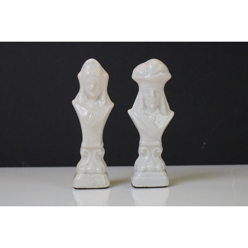 305 - A set of ceramic chess pieces together with wooden chess board.