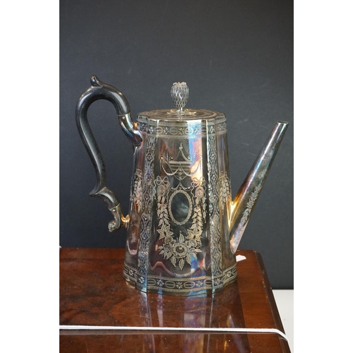 308 - A canteen of silver plated cutlery together with a silver plated teapot and coffee pot and a hallmar... 