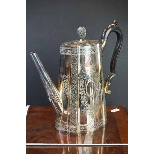 308 - A canteen of silver plated cutlery together with a silver plated teapot and coffee pot and a hallmar... 