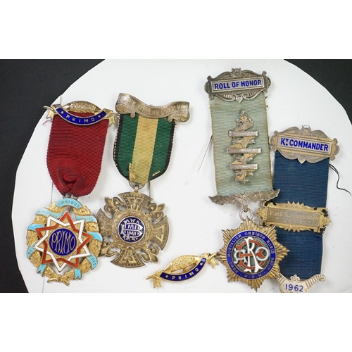 309 - A collection of mainly hallmarked sterling silver R.A.O.B. Jewels Medals to include many enamelled e... 