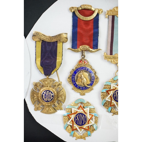 309 - A collection of mainly hallmarked sterling silver R.A.O.B. Jewels Medals to include many enamelled e... 