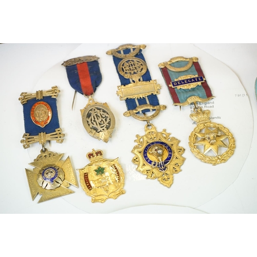 309 - A collection of mainly hallmarked sterling silver R.A.O.B. Jewels Medals to include many enamelled e... 