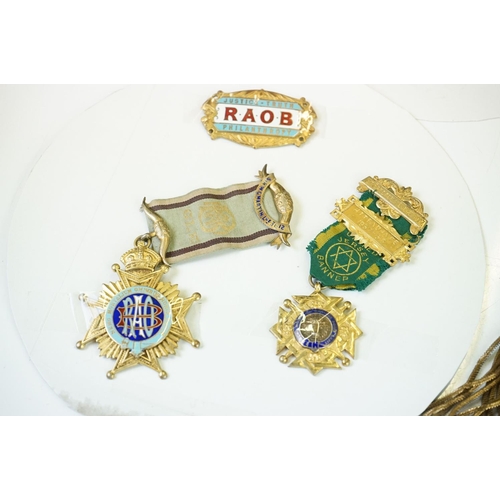 309 - A collection of mainly hallmarked sterling silver R.A.O.B. Jewels Medals to include many enamelled e... 