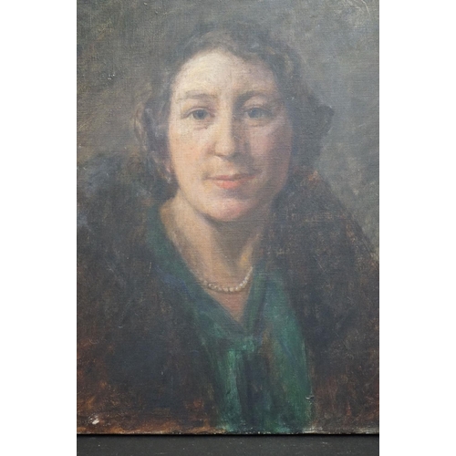 465 - Helena Darmesteter (1854-1923) nee Helena Hartog, oil on canvas, portrait of ' Mrs Gallagher ' label... 