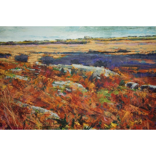 474 - Neil Davies (British 20th century) Oil on Board titled to verso ' Autumn approaching Zennor Quoit ',... 