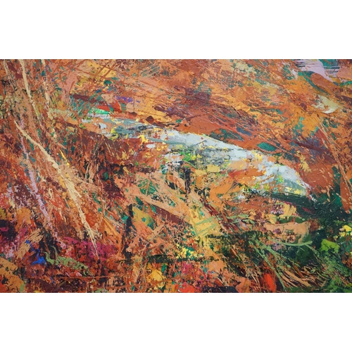 474 - Neil Davies (British 20th century) Oil on Board titled to verso ' Autumn approaching Zennor Quoit ',... 