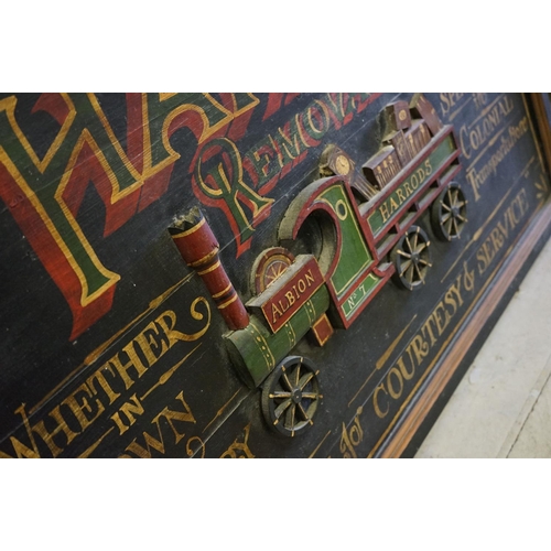 477 - Painted Wooden Relief Reproduction Advertising Sign ' Harrods' Removals ', 61cm x 102cm