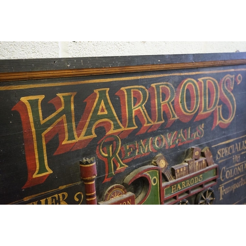 477 - Painted Wooden Relief Reproduction Advertising Sign ' Harrods' Removals ', 61cm x 102cm