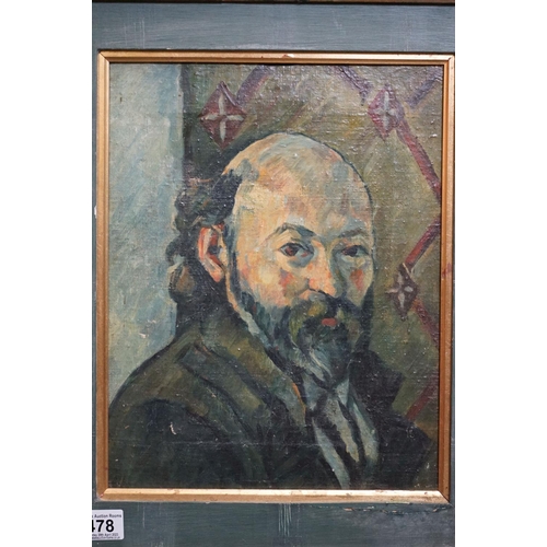 478 - Oil on canvas, a head and shoulder portrait of a bearded man, approx. 36cm x 27cm