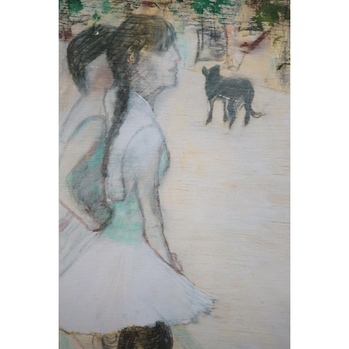 483 - Isobel Macleod 20th century pastel and wash, scene with girls and dog, signed and dated, approx. 40.... 