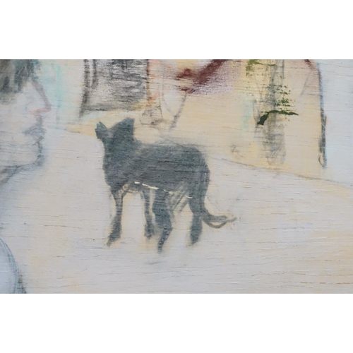 483 - Isobel Macleod 20th century pastel and wash, scene with girls and dog, signed and dated, approx. 40.... 