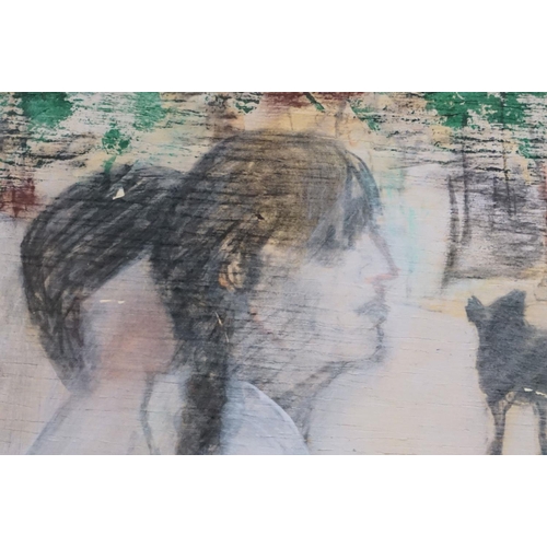 483 - Isobel Macleod 20th century pastel and wash, scene with girls and dog, signed and dated, approx. 40.... 