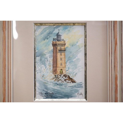 485 - Collection of Nine Pictures including Three Jean-Marie Misslen Watercolours of Lighthouses and Fishi... 