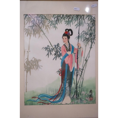 486 - Three Chinese Signed Watercolours together with C T Wong Artist Proof Dragon Print and a Needlework ... 