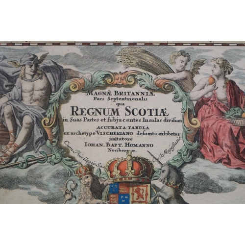 491 - Antique Coloured Map Engraving of Scotland by Johann Babtist Homann, 'Regnum Scotiae', 58cm x 49cm, ... 