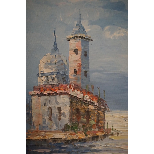 492 - Mid century Oil Painting on Board of a Venice scene signed C. Brown, 51cm x 62cm, gilt framed