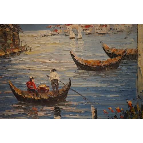 492 - Mid century Oil Painting on Board of a Venice scene signed C. Brown, 51cm x 62cm, gilt framed