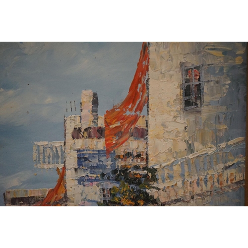 492 - Mid century Oil Painting on Board of a Venice scene signed C. Brown, 51cm x 62cm, gilt framed