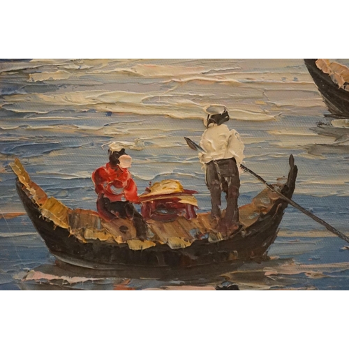 492 - Mid century Oil Painting on Board of a Venice scene signed C. Brown, 51cm x 62cm, gilt framed