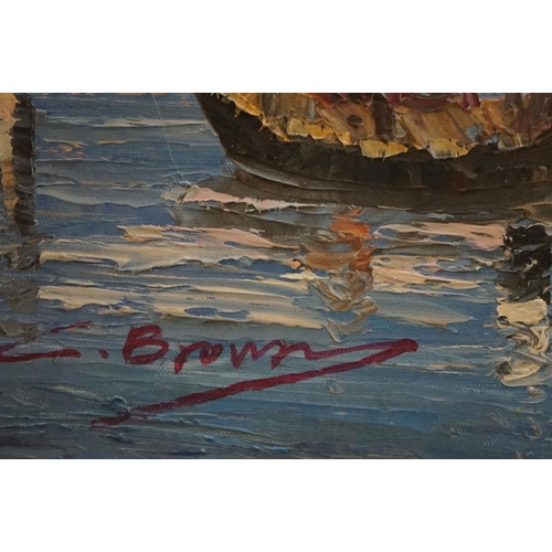 492 - Mid century Oil Painting on Board of a Venice scene signed C. Brown, 51cm x 62cm, gilt framed