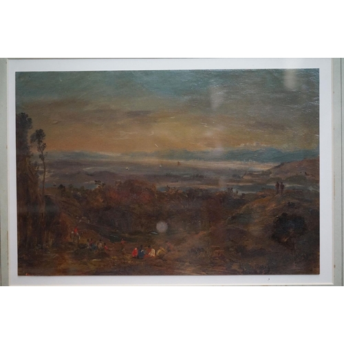 494 - Oil Painting of Figures in a Landscape, possibly North or South American, 22cm x 32cm, framed and gl... 