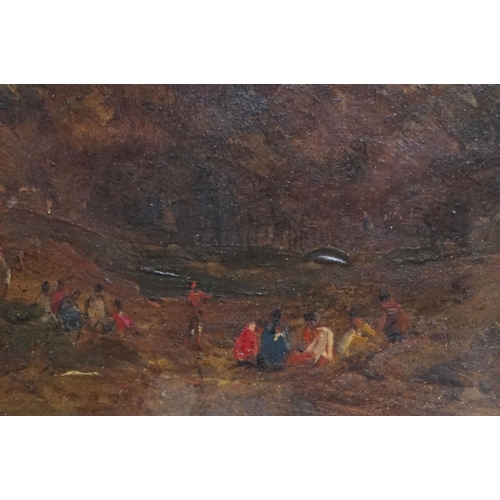 494 - Oil Painting of Figures in a Landscape, possibly North or South American, 22cm x 32cm, framed and gl... 