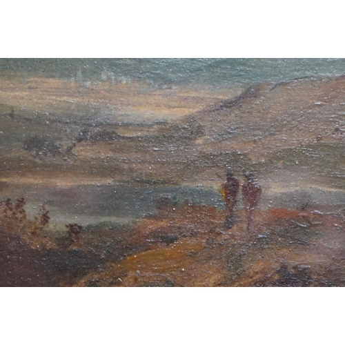 494 - Oil Painting of Figures in a Landscape, possibly North or South American, 22cm x 32cm, framed and gl... 