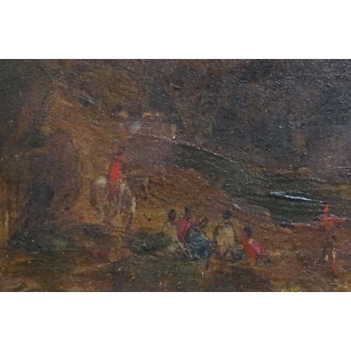 494 - Oil Painting of Figures in a Landscape, possibly North or South American, 22cm x 32cm, framed and gl... 