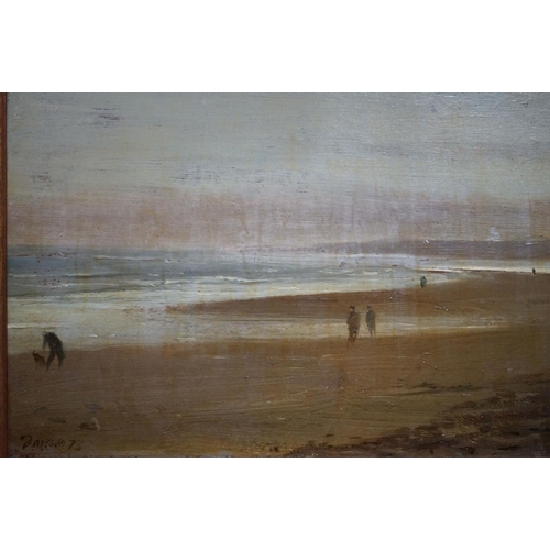 502 - Edward Dawson NEAC (1941-1999) Oil on Board of Figures walking along a Beach, signed lower left, 19c... 