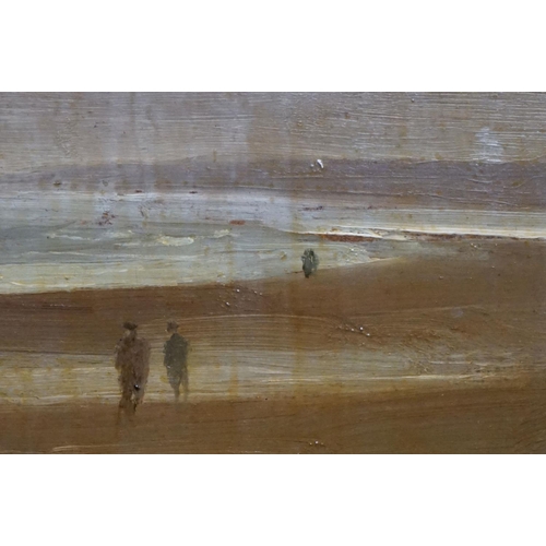 502 - Edward Dawson NEAC (1941-1999) Oil on Board of Figures walking along a Beach, signed lower left, 19c... 