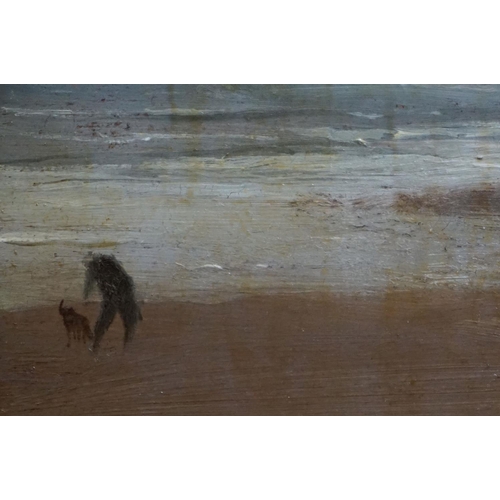 502 - Edward Dawson NEAC (1941-1999) Oil on Board of Figures walking along a Beach, signed lower left, 19c... 