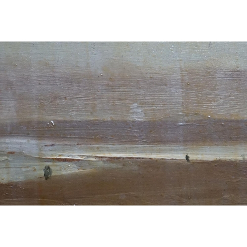 502 - Edward Dawson NEAC (1941-1999) Oil on Board of Figures walking along a Beach, signed lower left, 19c... 