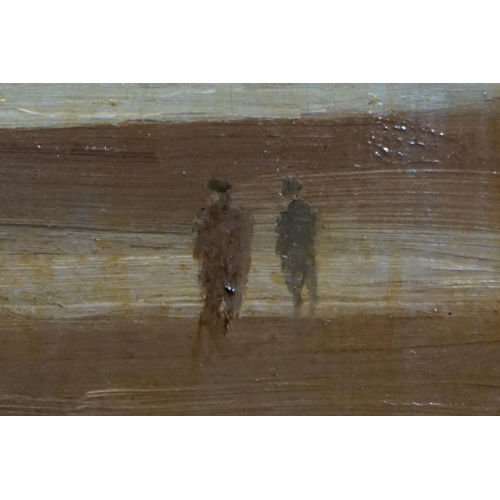 502 - Edward Dawson NEAC (1941-1999) Oil on Board of Figures walking along a Beach, signed lower left, 19c... 